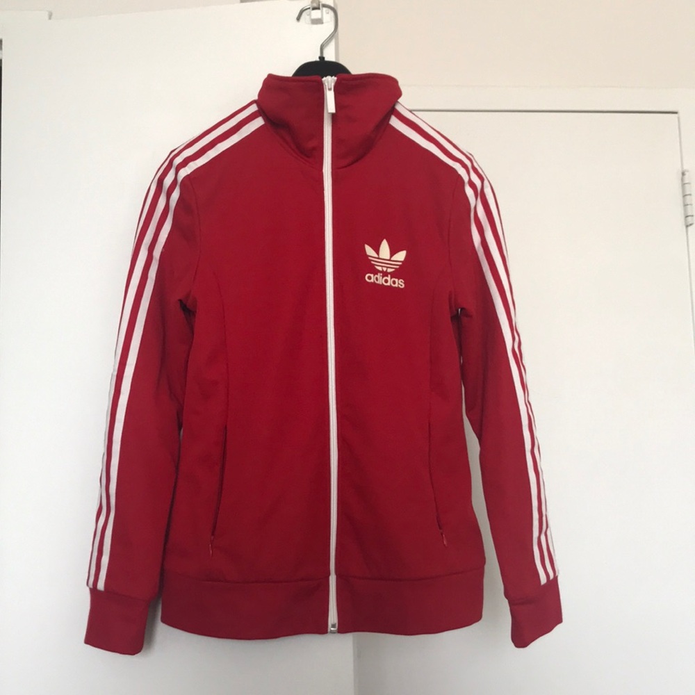 Adidas Three Stripe Red Zip-Up